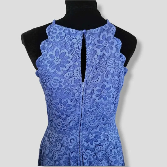 BCX Juniors Blue Scallop Halter A-Line Lace Dress Size 11 Party Cocktail Formal - Picture 4 of 10